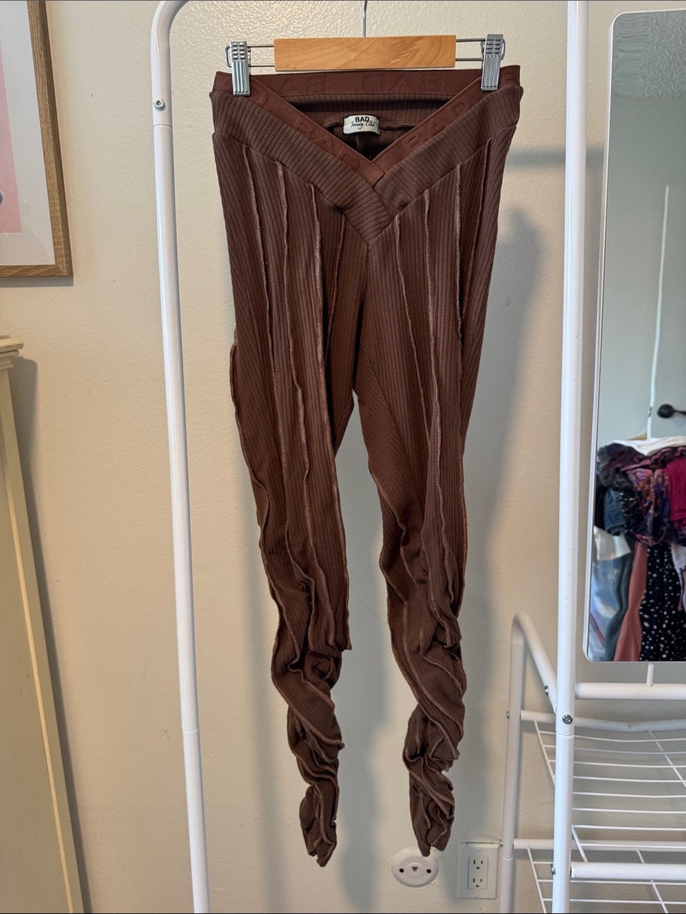 Bad Society Club Brown Ribbed V-Front Leggings